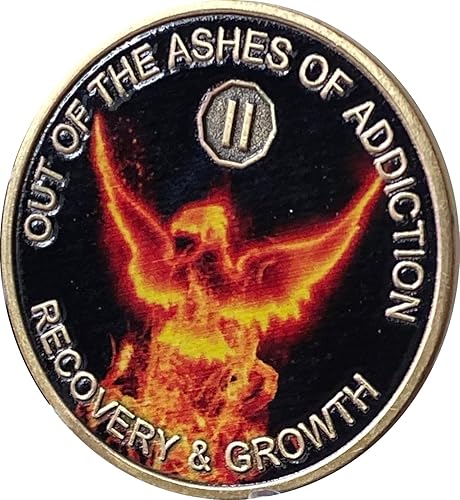 Miniatura 3 de Medallón AA NA de chip de sobriedad de llama de fénix de 2 años de color de las cenizas de la adicción