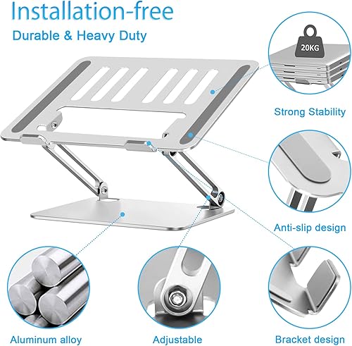 Miniatura 4 de Miady Soporte ajustable para computadora portátil, soporte de aluminio resistente para laptop, elevador plegable para laptop, soporte portátil para
