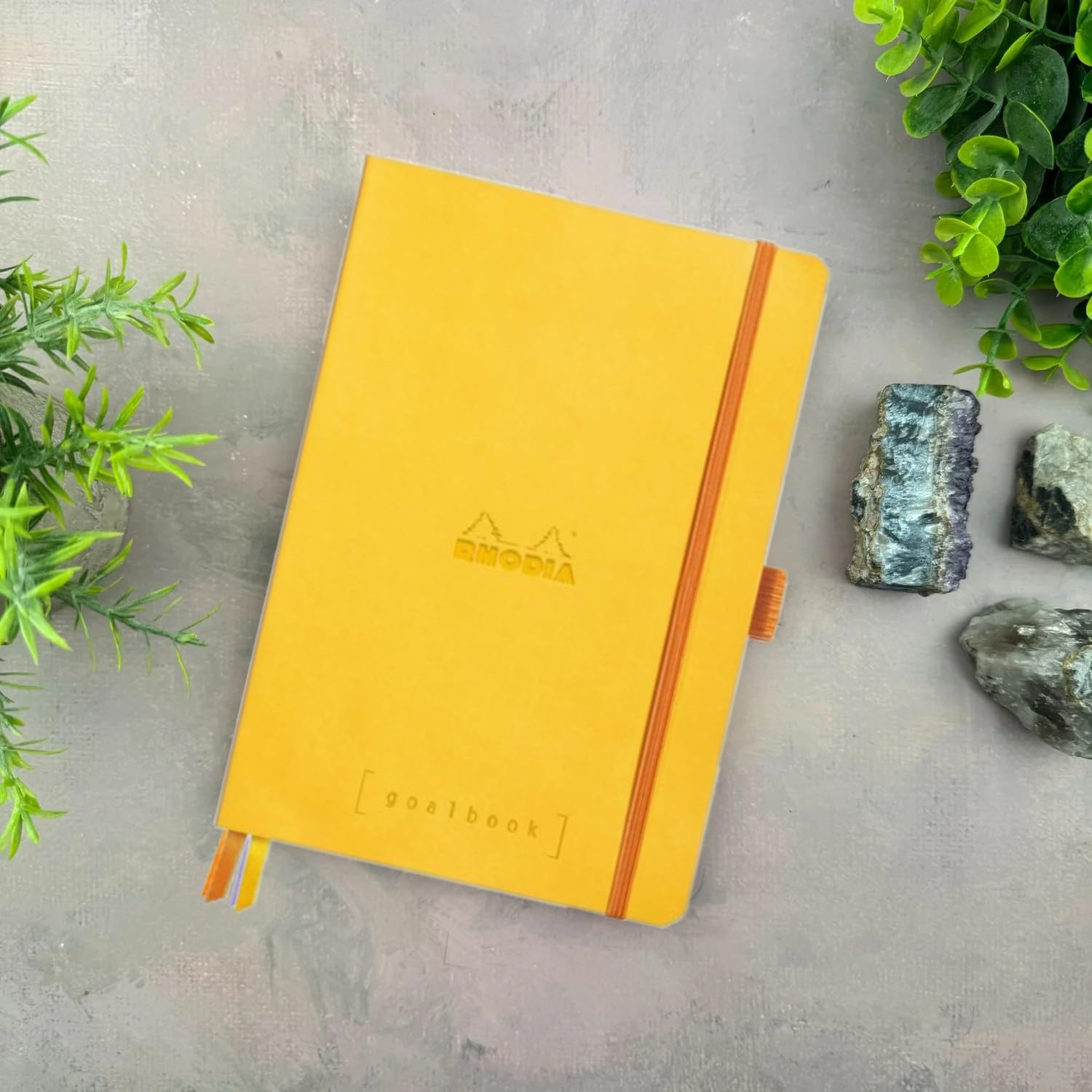 RHODIA 117756C - Carnet Souple Goalbook Jonquille - A5 14,8 x 21 cm - Pointillés Dot - 240 pages - Papier Clairefontaine Ivoire 90 g/m² - 2 Rubans, Fermeture Élastique - Simili Cuir
