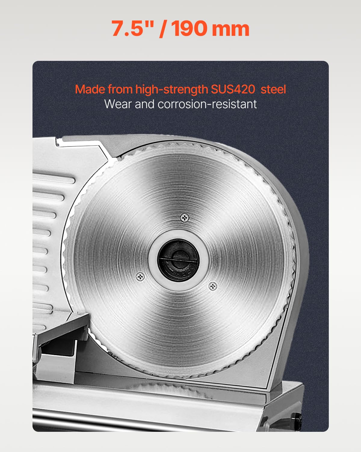 VEVOR Meat Slicer, 180W Electric Deli Food Slicer, 7.5 inch Meat Cutter with a Premium SUS420 Blade, 0-0.6 inch Adjustable Thickness, Food Slicer for Frozen Meat, Hard Bread and Cheese, Home Use