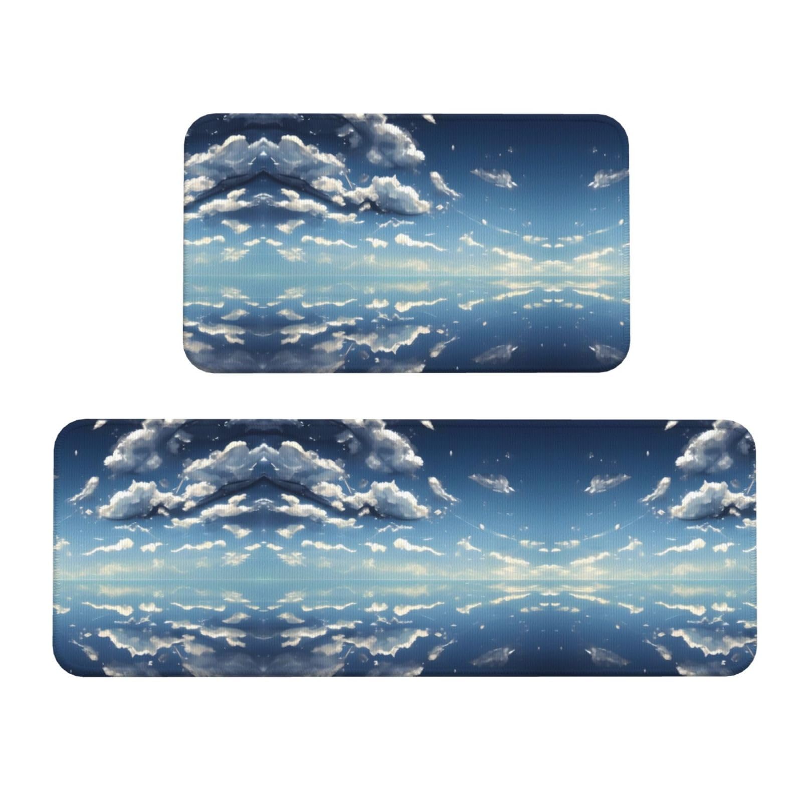 Alfombrillas de cocina con cielo azul que transforman tu zona de lavado y entrada