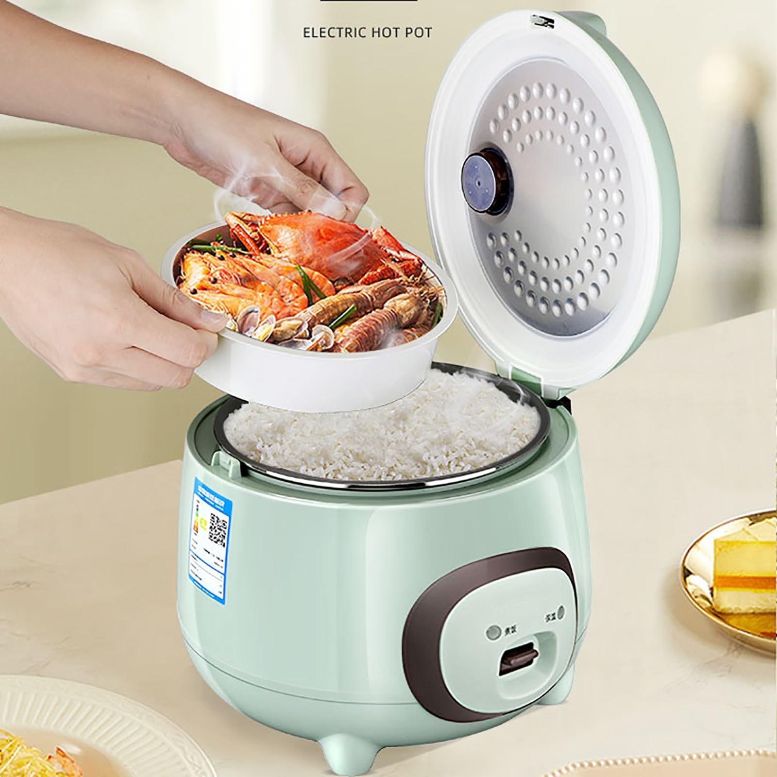 Cuociriso (2-5L) Cuociriso for dormitorio domestico, pentola interna antiaderente in ceramica, for 1-8 persone, alimentazione 220-240V US/UE(2l)