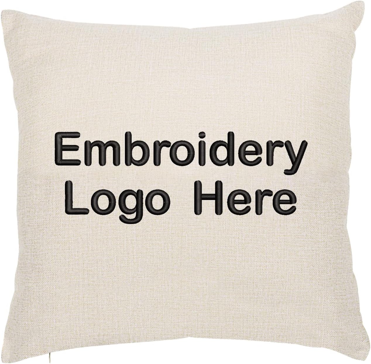 TopTie Custom Embroidery Pillow Cover, 18" X 18" Personalized Linen Throw Pillowcase with Pocket