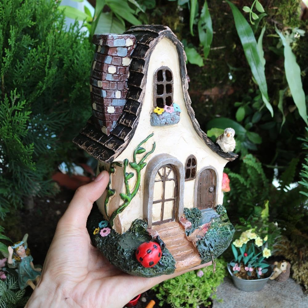 Fairy House Large Rustic Miniature Garden Villa Cottage Resin Fairy Garden Decor Miniature Woodland Gnome Hut House Dwellings