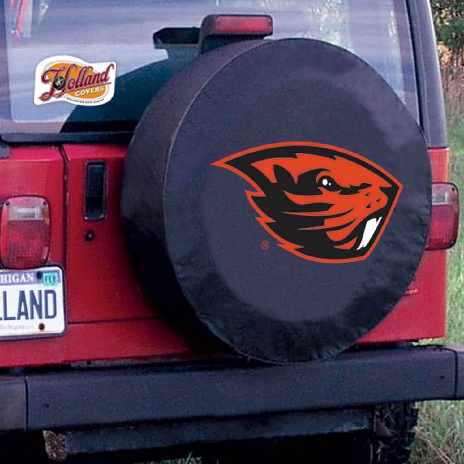 Oregon State University Tire Cover - Size E - (29.75"x8") on Black Vinyl
