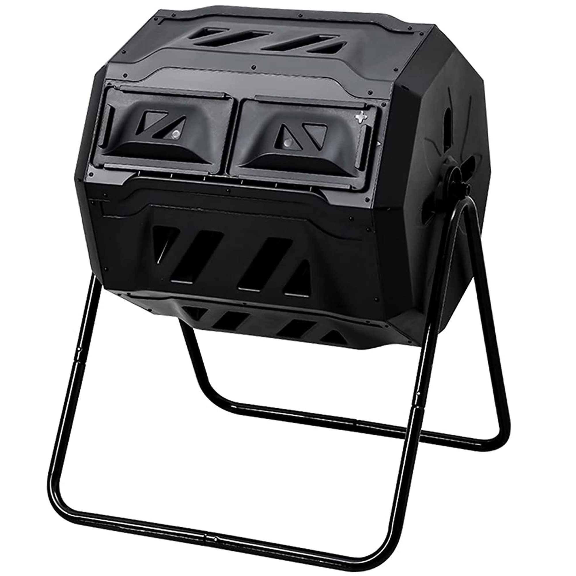 160L Rotating/Tumbling Garden Composter Outdoor 2 Section Compost Waste Bin Barrel With Sliding Doors