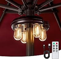 OPOIRA Rechargeable Patio Umbrella Light with Remote, Cordless LED Edison Bulbs, 10 Brightness Levels - Brown for Garden, BBQ, Camping