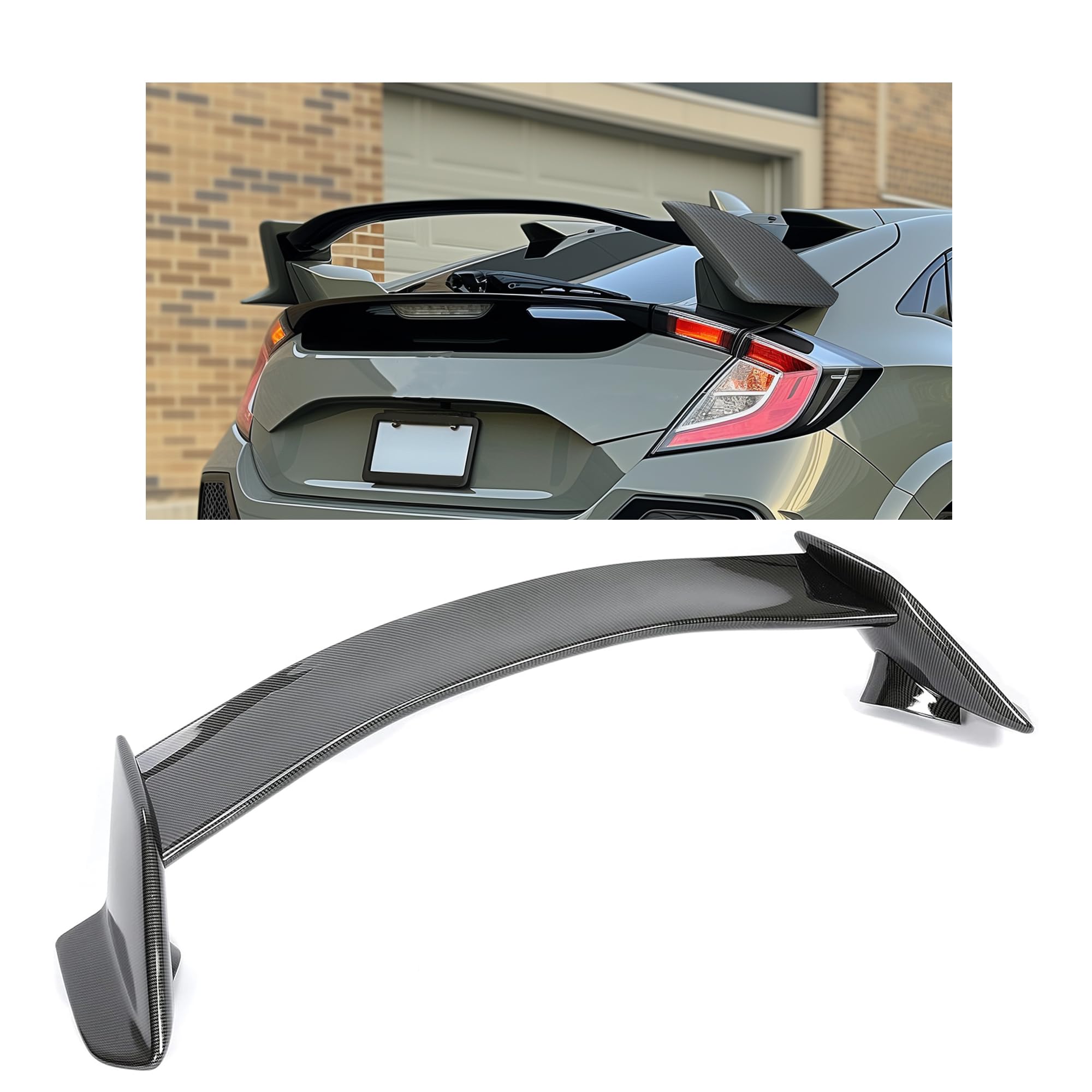 KUAFU Rear Trunk Spoiler Compatible with 2016-2021 Honda Civic Hatchback Type-R Style Car Trunk Spoiler Lip, Tail Wing Spoiler Wing Decoration, Rear Trunk Lip ABS Plastic Carbon Fiber Color