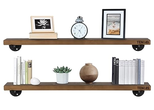 Miniatura 10 de TEN49 estantes industriales de madera 24pulgadas 36pulgadas 48pulgadas y 60pulgadas estantes rústicos de madera para pared con soportes de tubos de