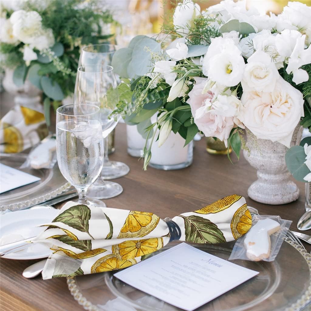 Fruit Lemon Graffiti Texture Table Napkins Cloth Set Soft Handkerchief Wedding Decoration Banquet Dinner(8pcs)
