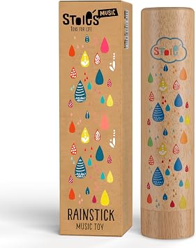 Stoies Wooden Rain Stick Instrument for Kids, Support Music Exploration, Coordination and Rhythm Baby Toy, Soothing Sound for Sensory Play, Durable Rainmaker of Kid-Friendly Size, 1 Pack