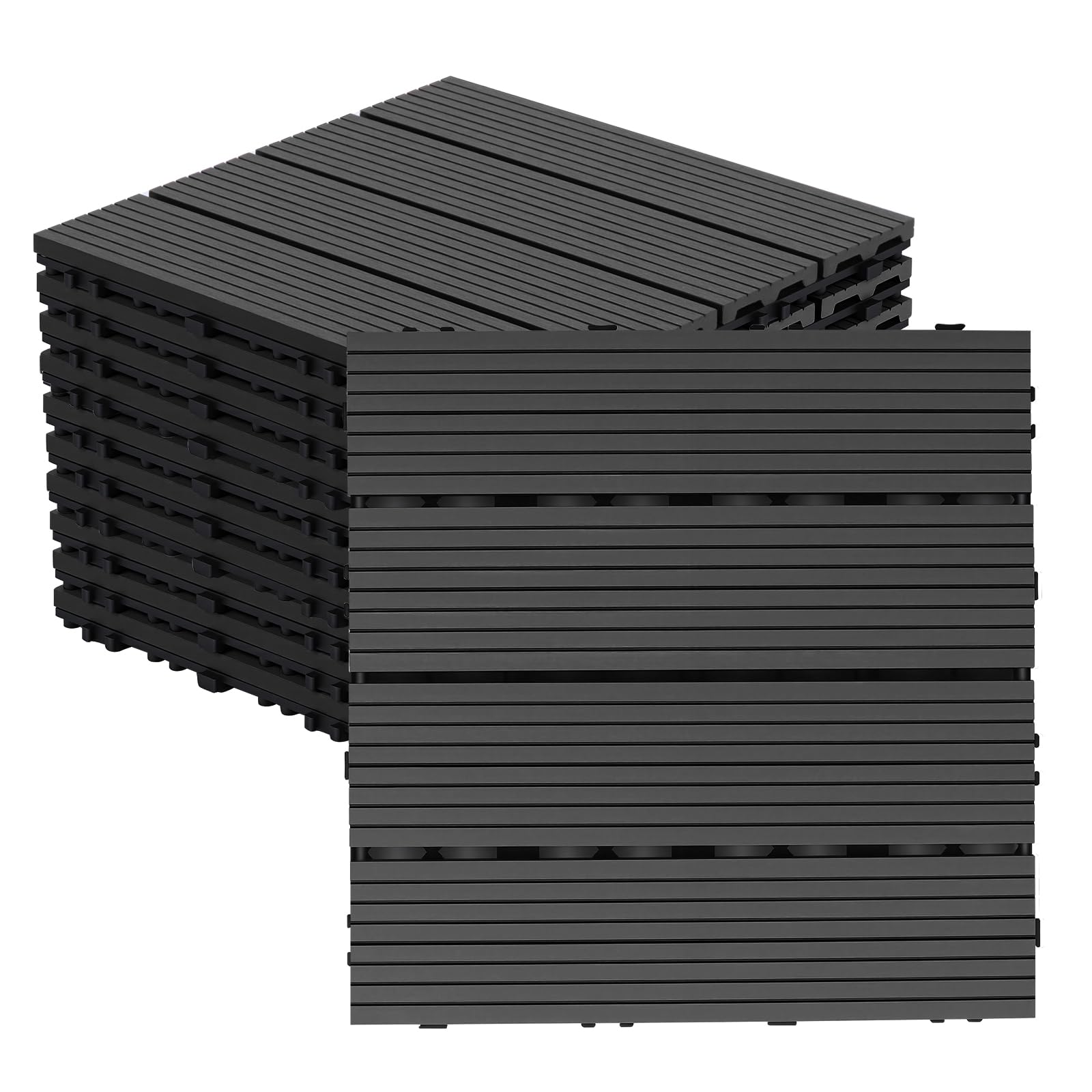 Panana 10 Pack Wood Plastic Composite Decking Tiles, WPC Decking Boards, Interlocking Flooring for Indoor Outdoor Garden Patio Balcony, Squares 30 x 30cm, Waterproof, Low Maintenance