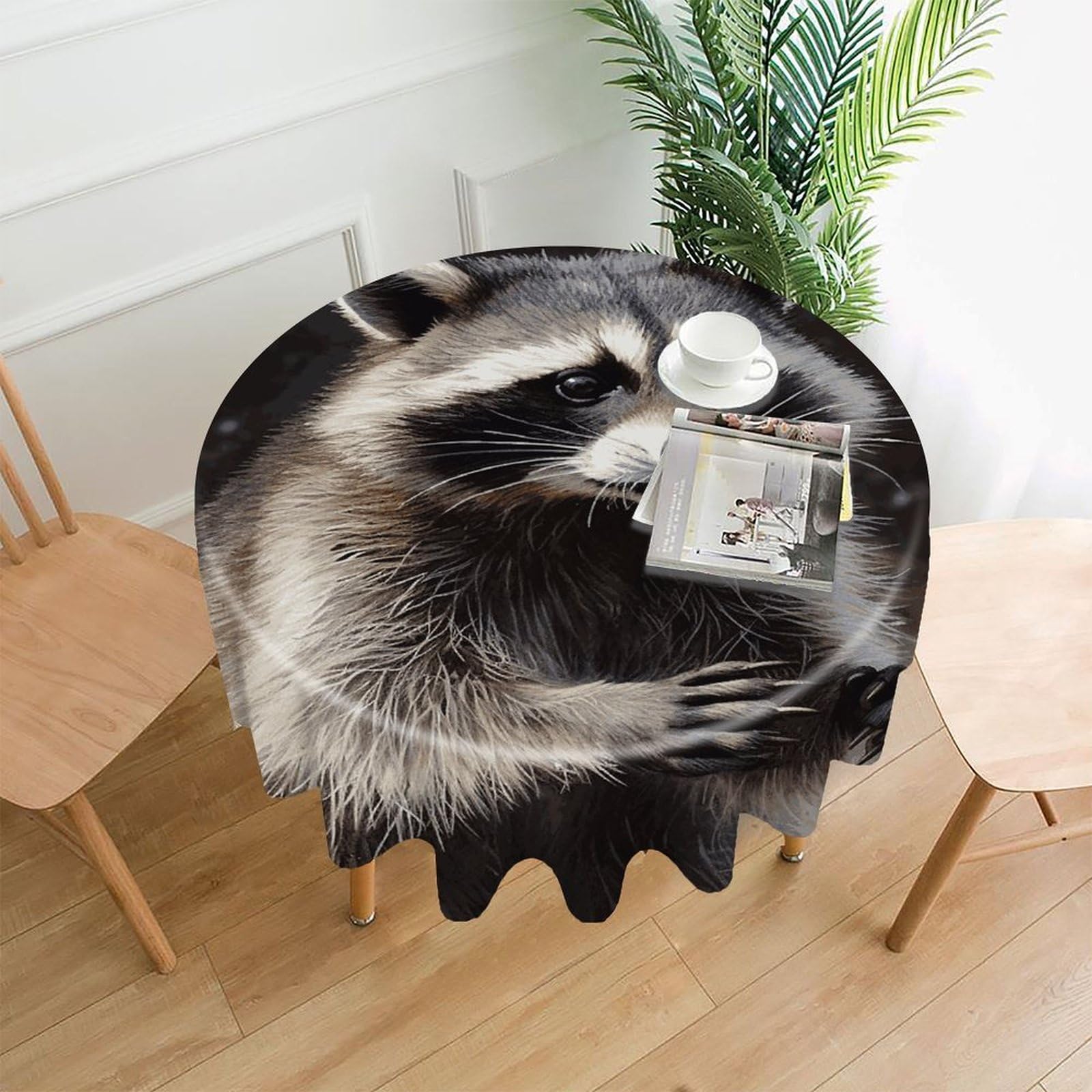 MUSM 60 Inch Raccoon Round Tablecloth Wipeable Washable Table Cover for Kitchen and Dining Room Decorative Table Cloth for Party Holiday Picnic Outdoor