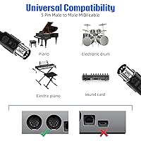 Vista 2 de Paquete de 2 cables MIDI de 1.6 pies, macho a macho, cable MIDI de 5 pines para teclado MIDI, piano electrónico, tambor electrónico