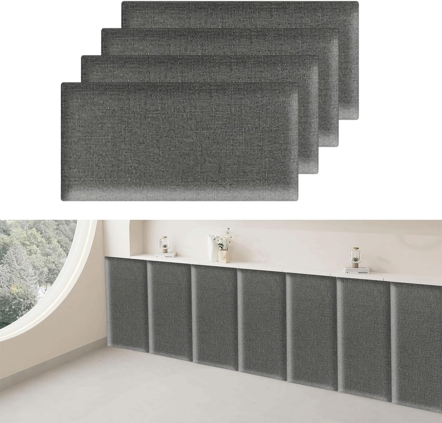Qymlsh Dark Gray Upholstered Padded Wall Panels, 40X20cm Anti Collision Wall Padding, Peel And Stick Headboard Panel, Thicken Tatami Wall Stickers Shockproof Wall Cushions For Bedroom Play Room(Dark Gray)