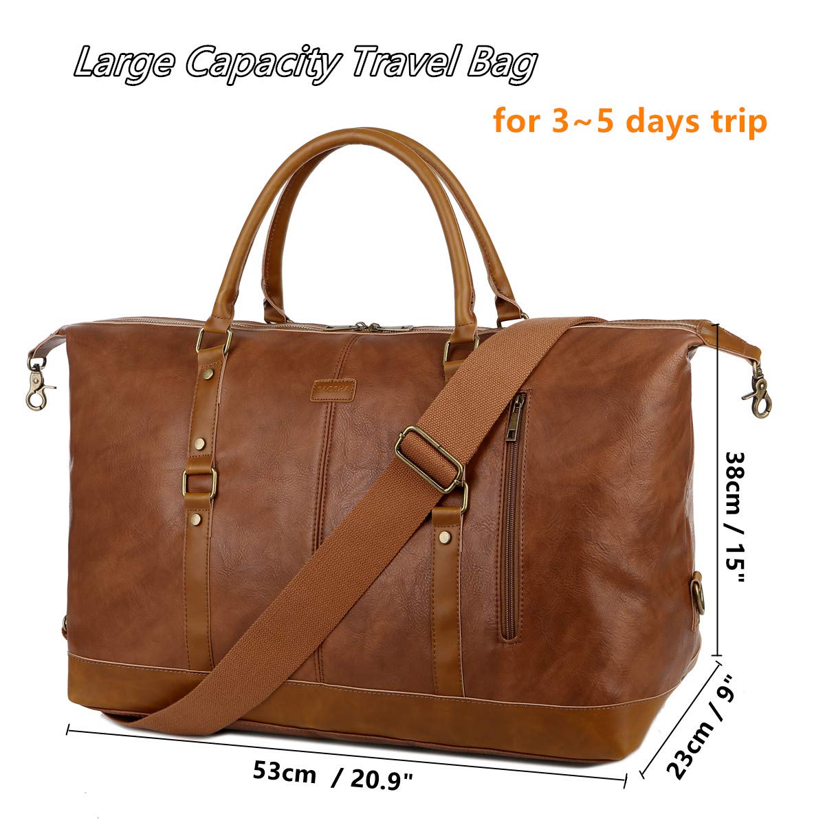 BAOSHA Groß Herren PU Leder Reisetasche Handgepäck Männer Tragetasche Travel Duffel Carry On Bag Weekender Tasche für Reise am Wochenend HB-14 (Braun)