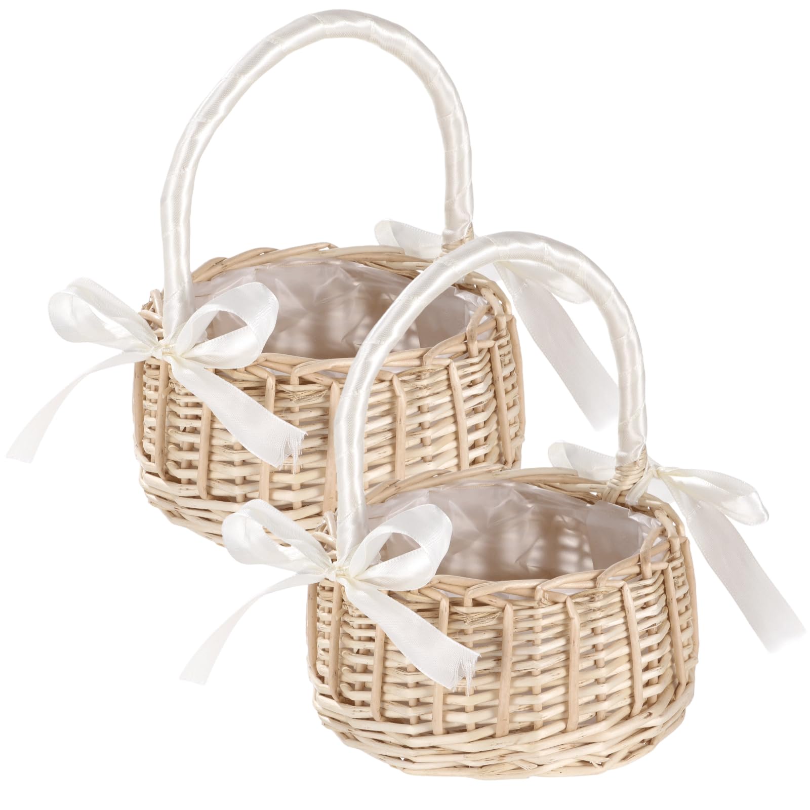 2 Stk. Kleine Weidenkörbe mit Griff, Rattan Blumenmädchen Korb Set, dekorativer Aufbewahrungsorganizer für Hochzeiten, Partys, Geschenke und Wohnraumdeko, 15,5 x 9,9 x 20,6 cm