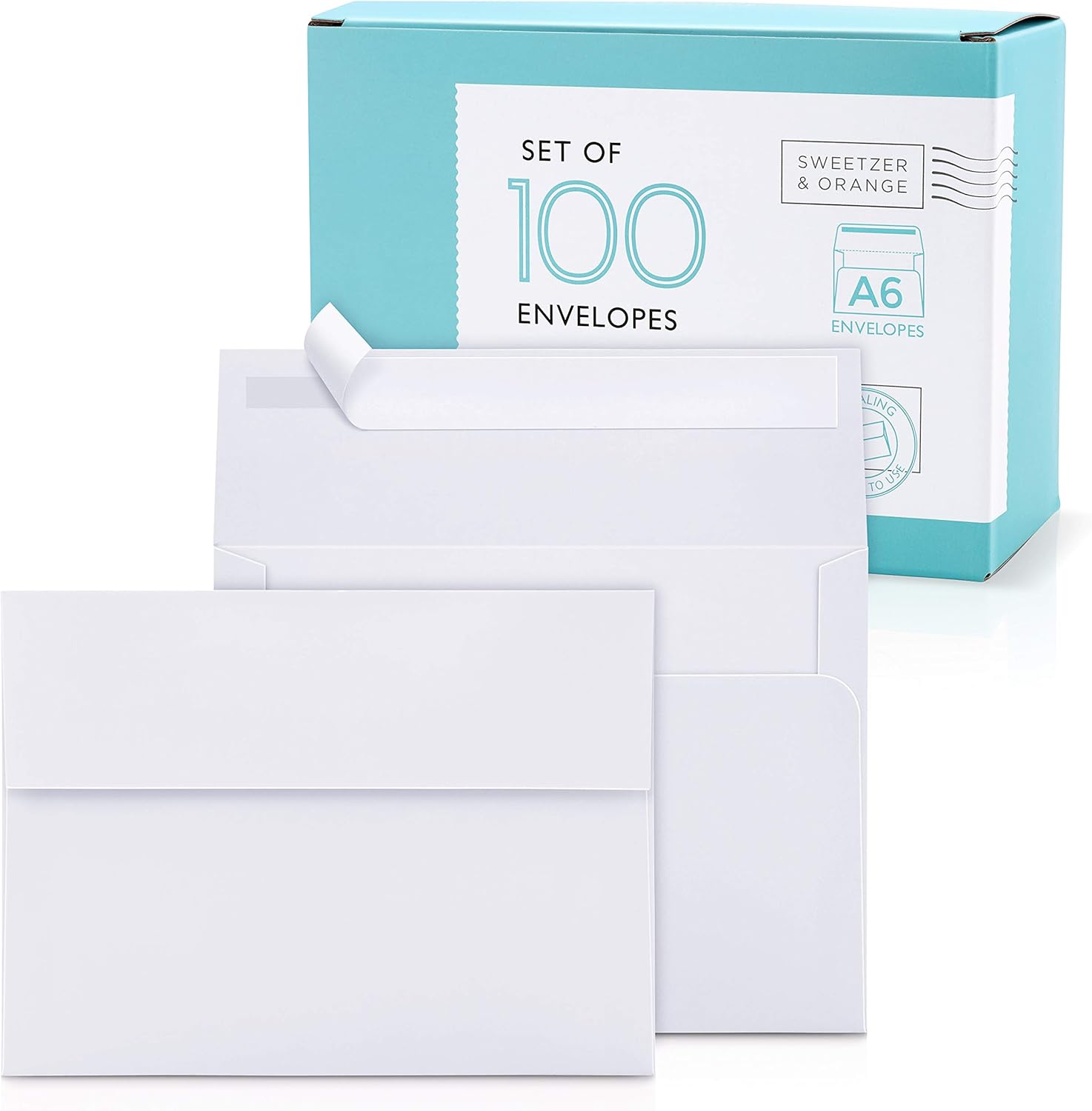Sweetzer & Orange A6 Envelopes for 4x6 Cards. (100 with Box). White