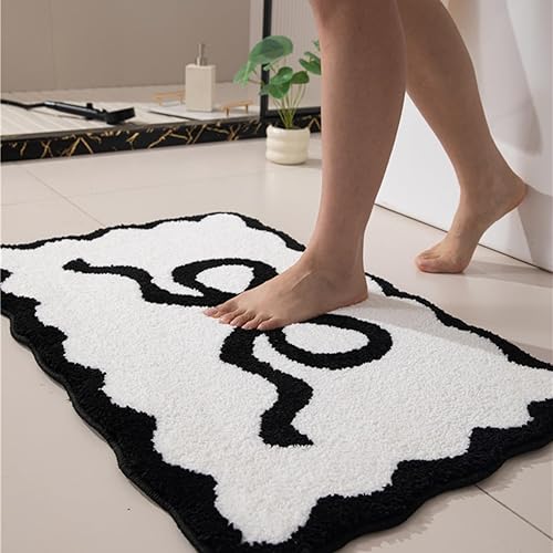 Miniatura 16 de Tapete de baño festoneado negro de 26 x 18 pulgadas, tapetes de baño suaves y absorbentes, lavables a máquina, de microfibra, para bañeras, lavabos