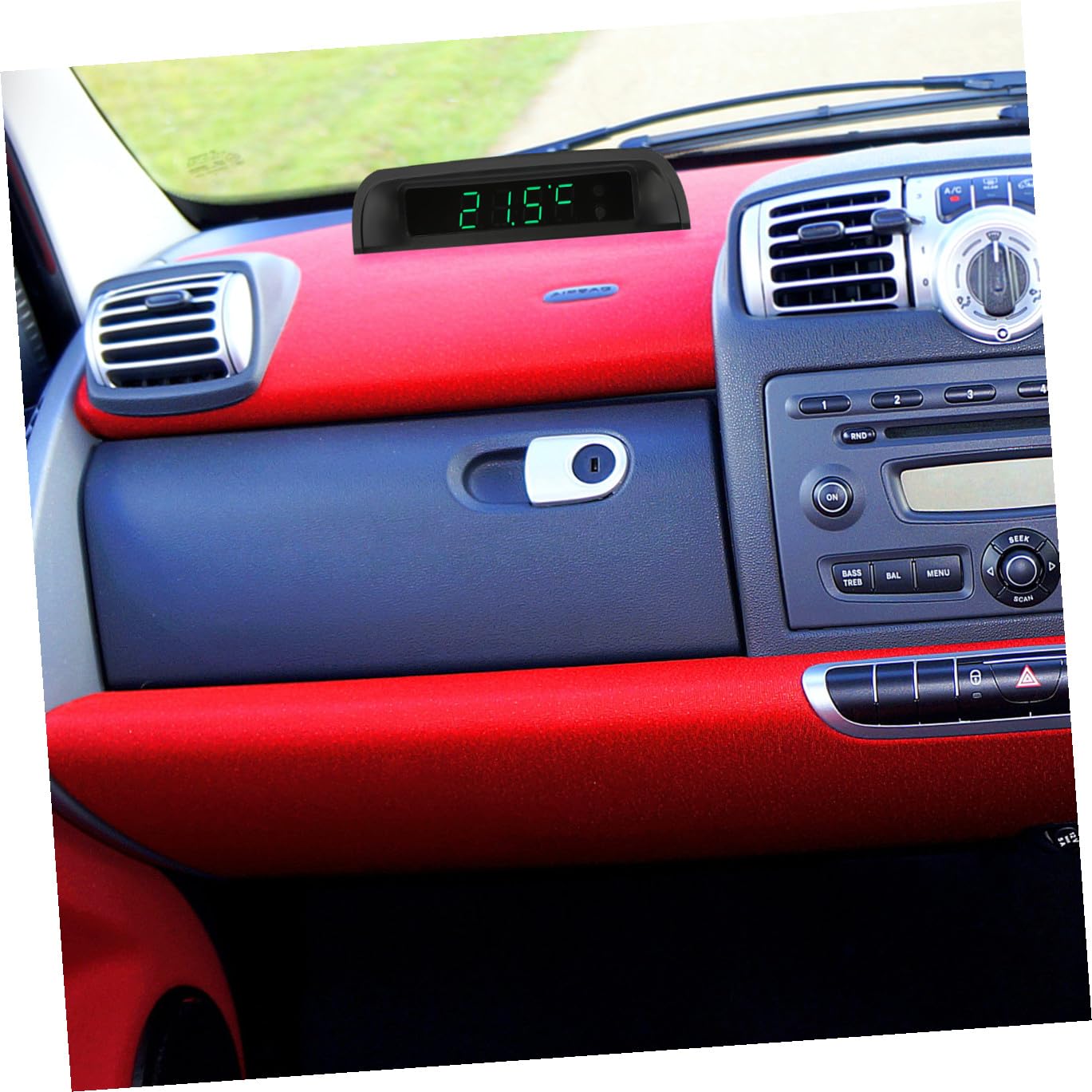 Reloj y Termómetro Digital para Coche, Solar, Luz Nocturna, Alta Precisión, sin Cableado, Arranque Automático, para Salpicadero
