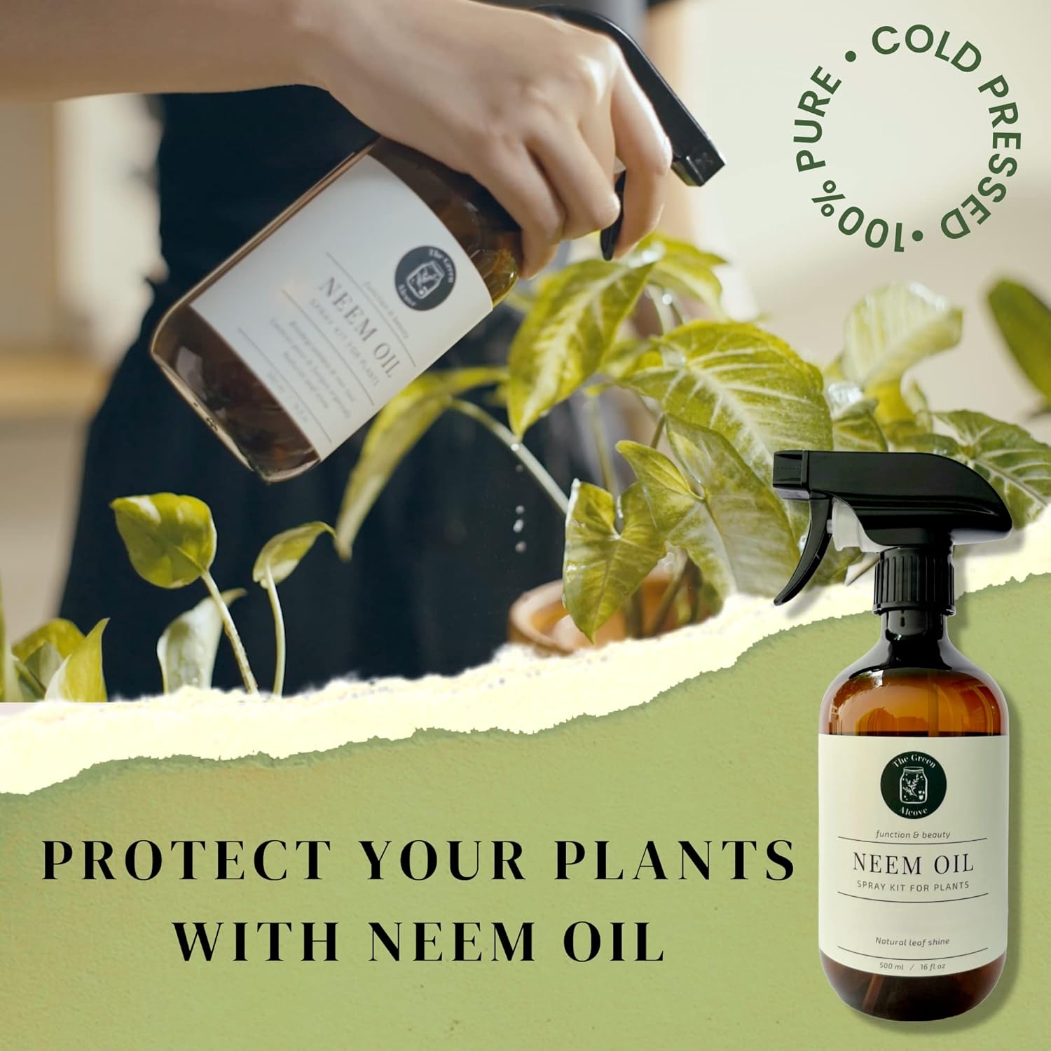 Neem Oil Spray Kit for Plants, Makes Five 16 fl oz - 100% Pure Cold Pressed Neem Spray for Indoor and Outdoor Garden Plants | The Green Alcove - Image 3