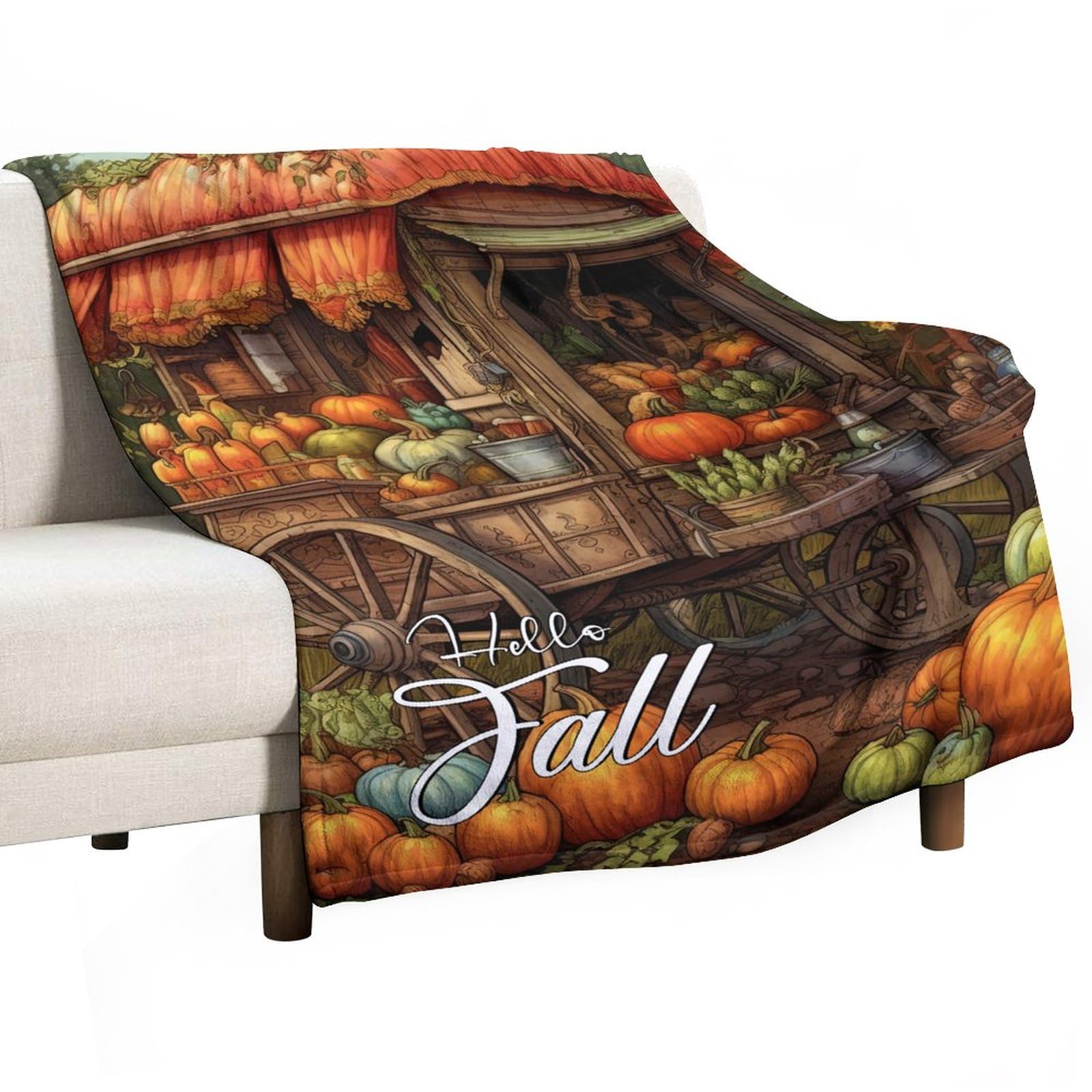 Couverture polaire Hello Fall contre le froid plaid doux respirant citrouille