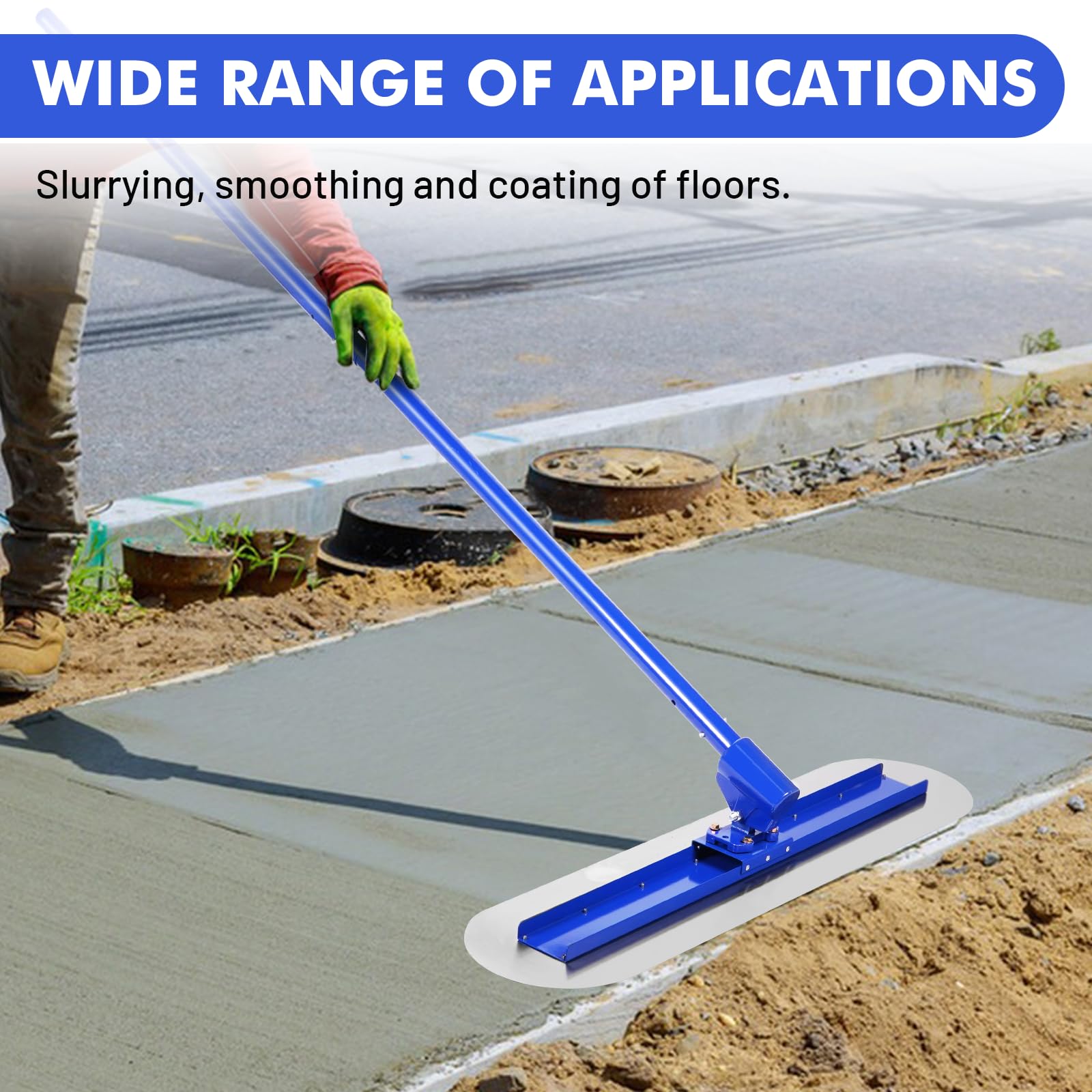 YJINGRUI Piastra per calcestruzzo 120 x 30 cm, distributore di cemento con manico 4 x 1,15 m, per la posa di pavimenti in cemento e cemento, kit Bull Float Concrete (blu)