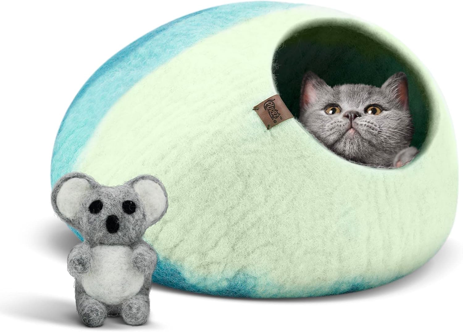 PURRZ Felt Cat Caves for Indoor Cats, Handmade Merino Wool