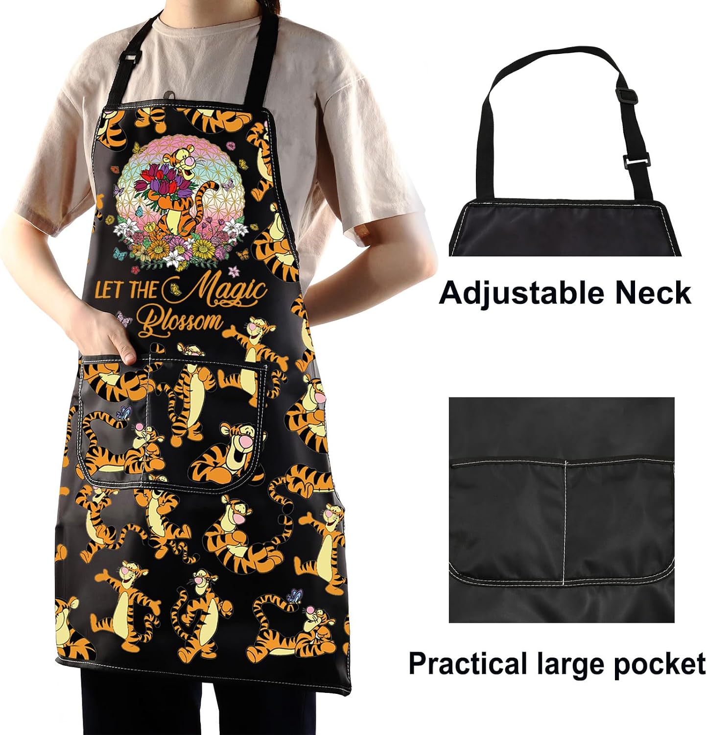 WZMPA Funny Tiger Kitchen Apron Tiger Fans Gift Let The Magic Blossom Tiger Adjustable Apron With Pockets Tiger Merch image 4
