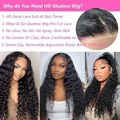 Miniatura 8 de Peluca de cabello humano sin pegamento de 28 pulgadas, precortada, onda de agua 4x4, cierre de encaje, cabello humano prearrancado de densidad 180,