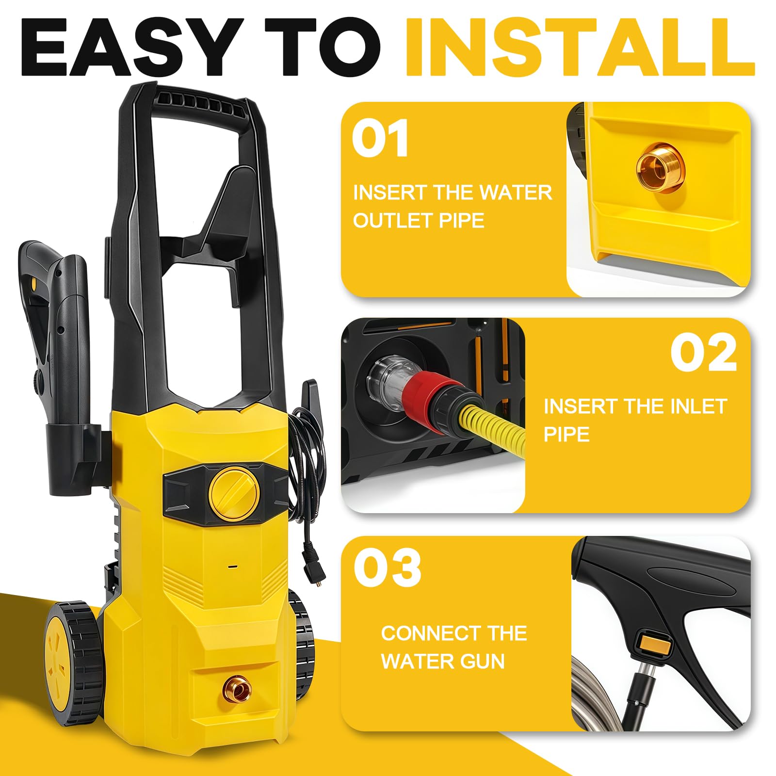 Roadtime Rondella ad alta pressione, pressione max. 3,6 MPA, portata 3,7 l/min, pulitore portatile con tubo di scarico dell'acqua da 10 m e tubo di ingresso dell'acqua da 2 m, Power Jet con pistola