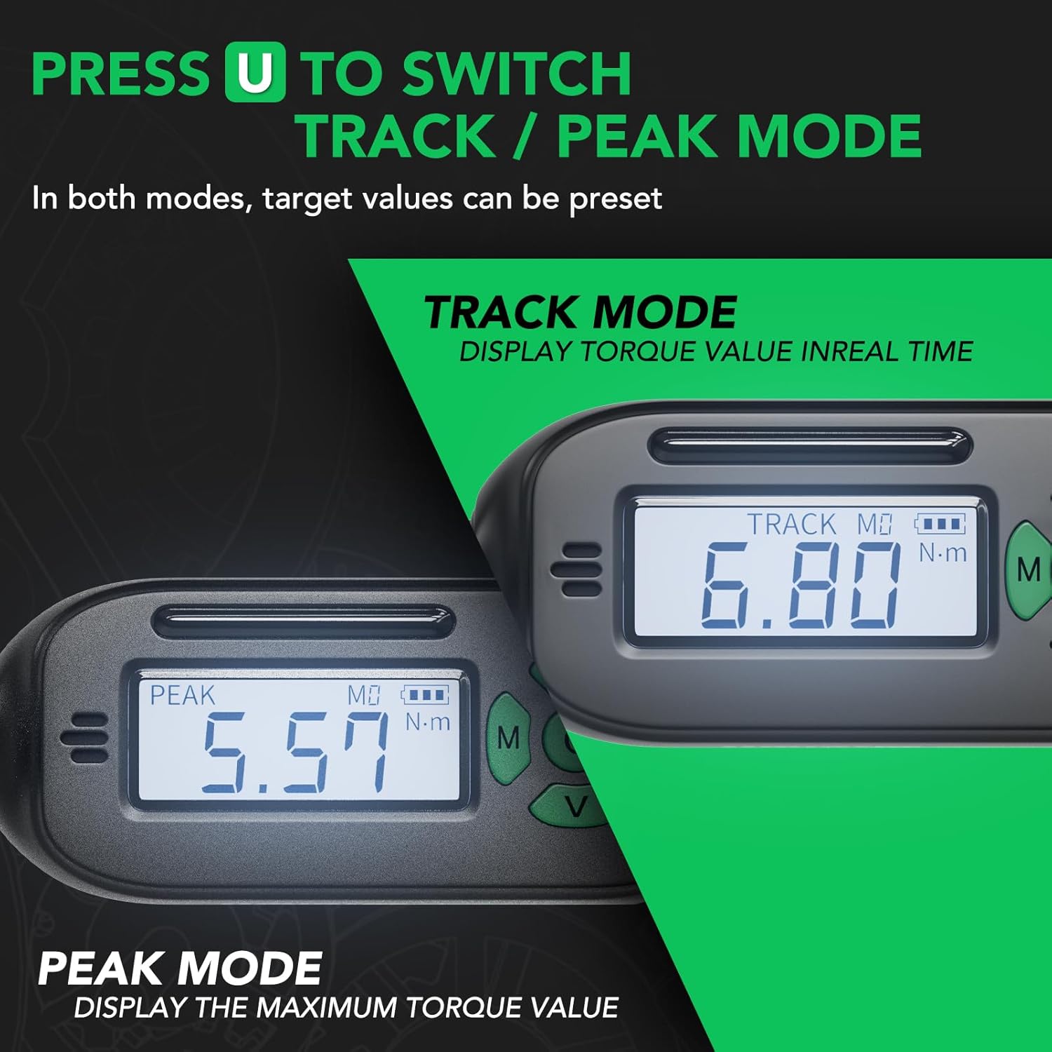 Digital Torque Wrench 5-99.5 ft-lbs./6.8-135Nm, 3/8 Inch Mini Electronic Wrench With Preset Value, 2% Accuracy, Buzzer and LED Notification