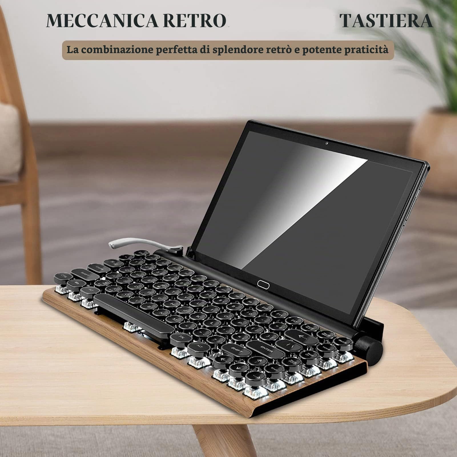 Tastiera Meccanica Vintage Senza Fili, Luminosità Regolabile, Macchina da Scrivere Tastiera Macchina Da Scrivere Vintage Tastiera Meccanica Stile Retro Tastiera Design Unico Ideale Per Studio E