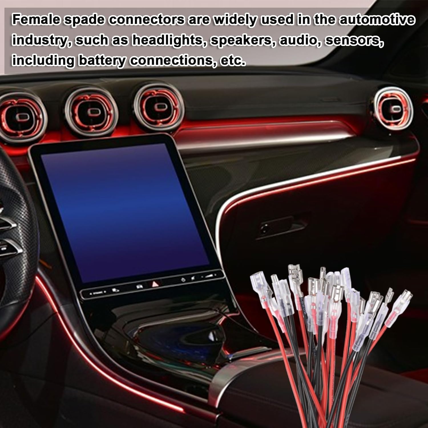 Generic 20Pcs Female Spade Crimp Terminal with Insulating Sleeve 4.8mm and 6.30mm, Female Spade Quick Connector Assortment Kit with 20cm Wires, Flame Retardant Cover