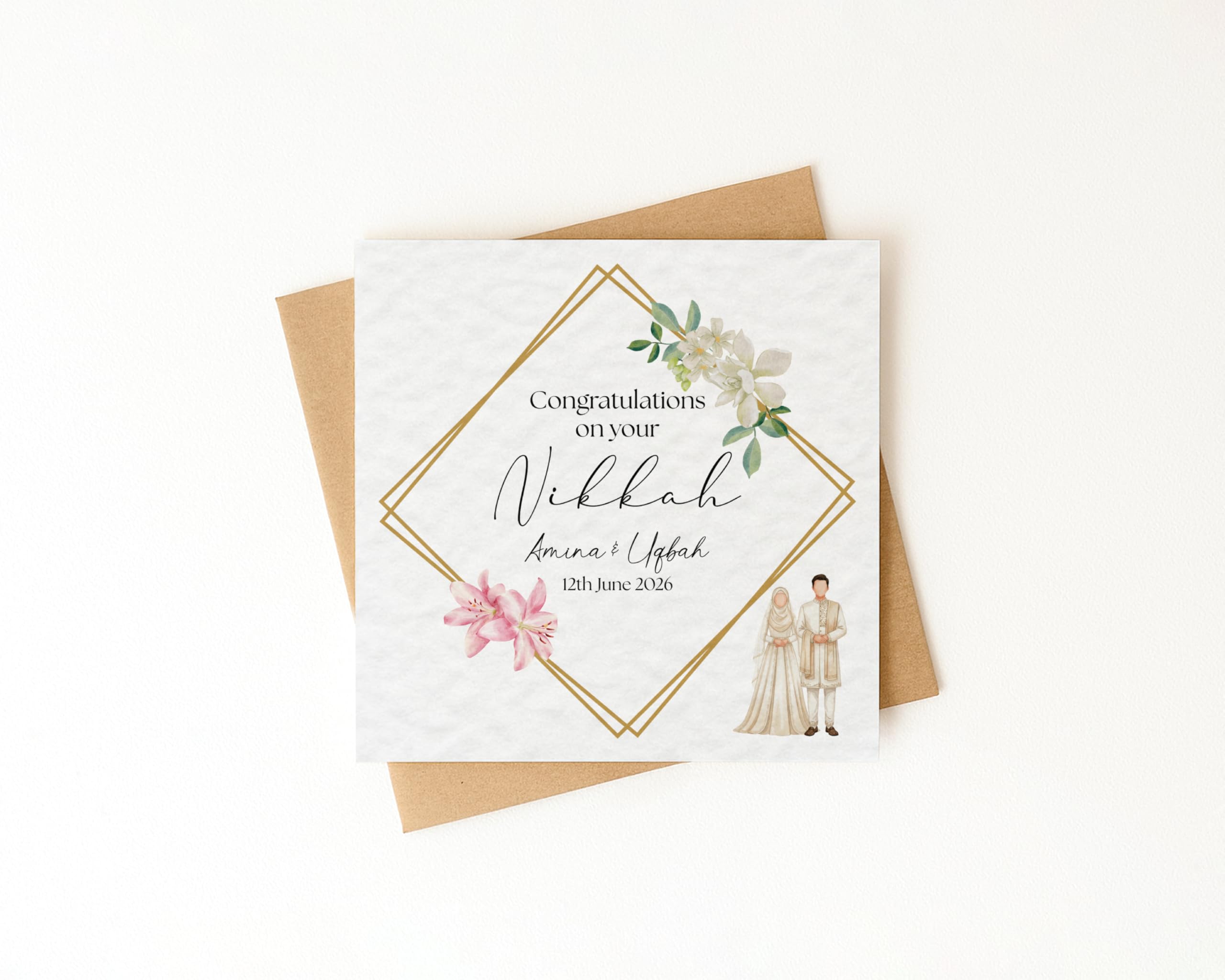 Personalised Nikkah Congratulations Card With Envelope, Wedding Card, Islamic Wedding Congratulations