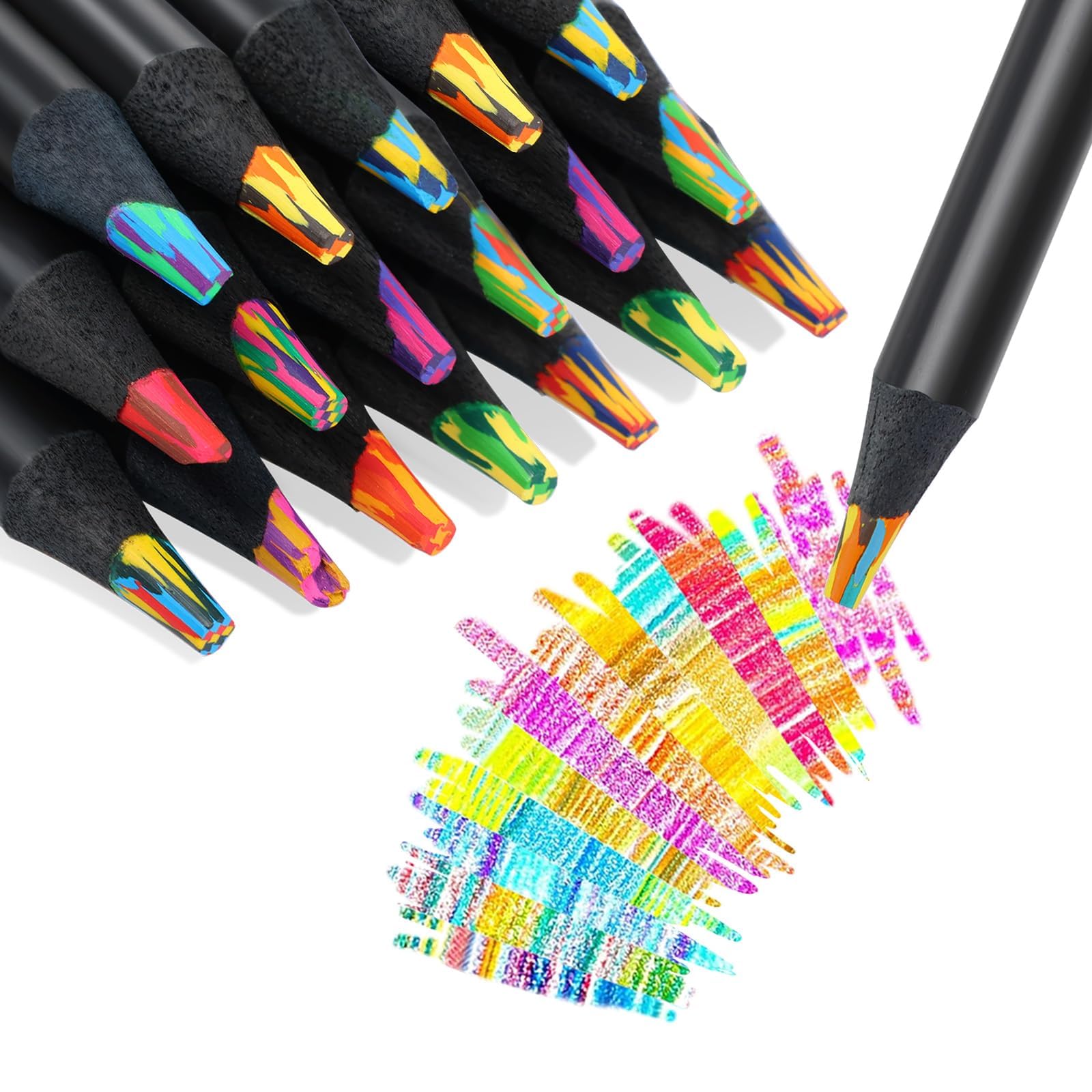 24 Rainbow Colouring Pencils, Rainbow Chalk Multicoloured Pencils - Art Supplies for Children from 8-12 Years, Gift for Easter & Christmas, Art Supplies, Craft Set, Party Bags, Children's Birthday