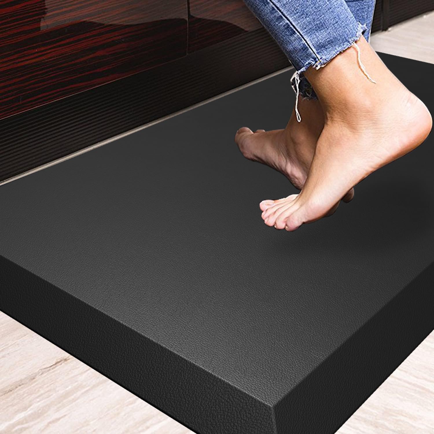 Tapis de sol anti-fatigue extra épais de 2,5 cm de long, 76,2 cm de long x 43,2 cm de large, tapis de bureau debout – Confort à la maison, au bureau, au garage (noir)