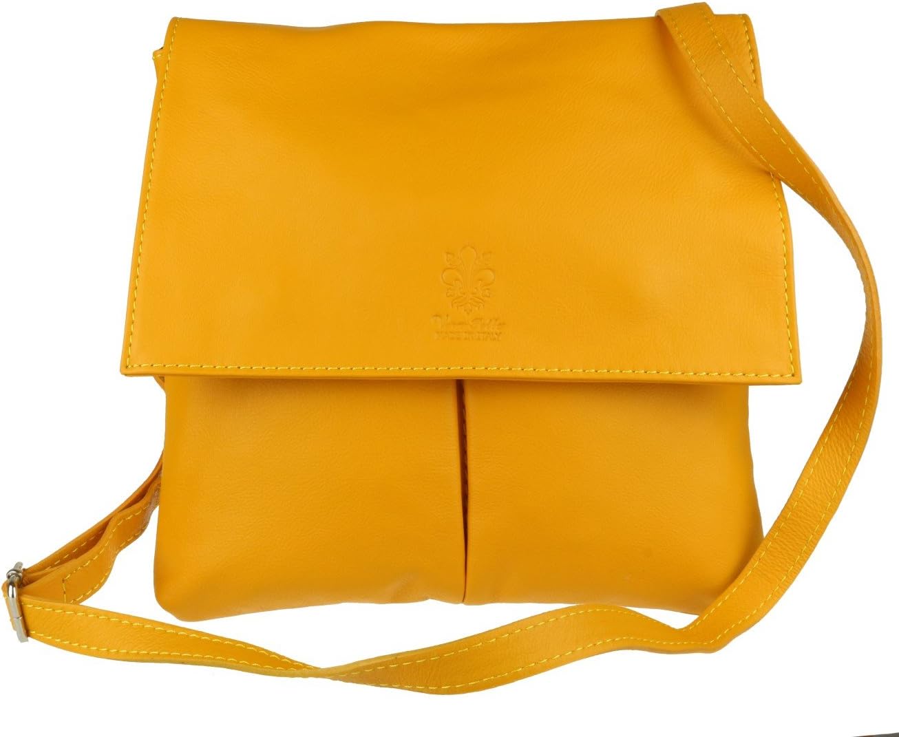 Double Pocket Italian Genuine Leather Messenger Bag Crossbody Shoulder Bag