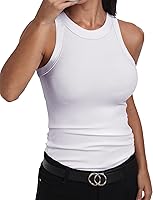 Gembera Women's Sleeveless Racerback High Neck Tank Top - Ribbed Cotton Blend Slim Fit Casual Top