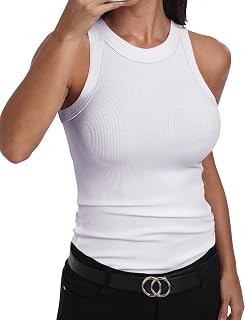 Gembera Women's Sleeveless Racerback High Neck Tank Top - Ribbed Cotton Blend Slim Fit Casual Top