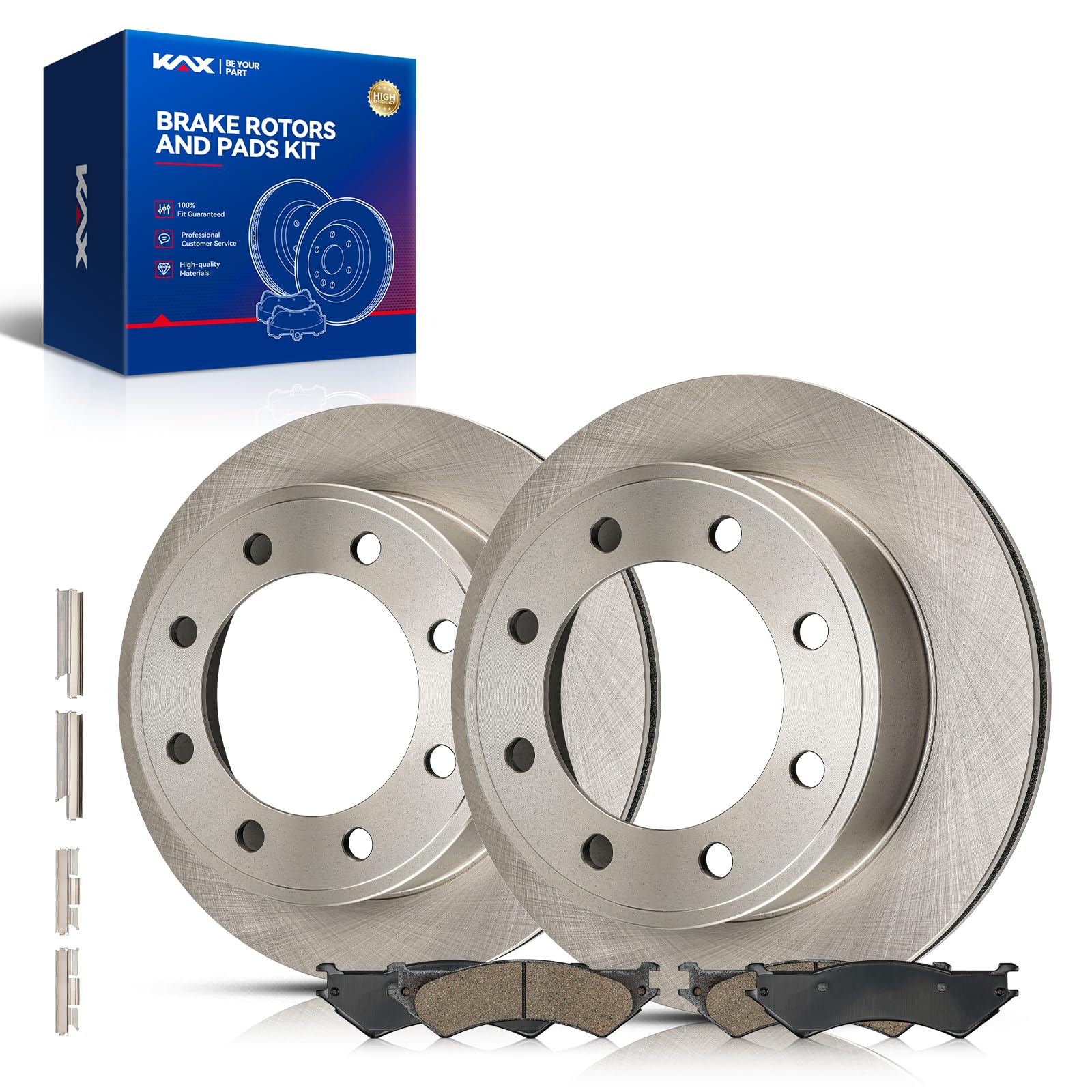 KAX Rear Brake Kit, OE Brake Rotors and Ceramic Brake Pads | Fits Ford E-350 Super Duty, E-250, E-350 Club Wagon, E-250 Econoline, E-350 Econoline Club Wagon, Automotive Replacement Brake Kit