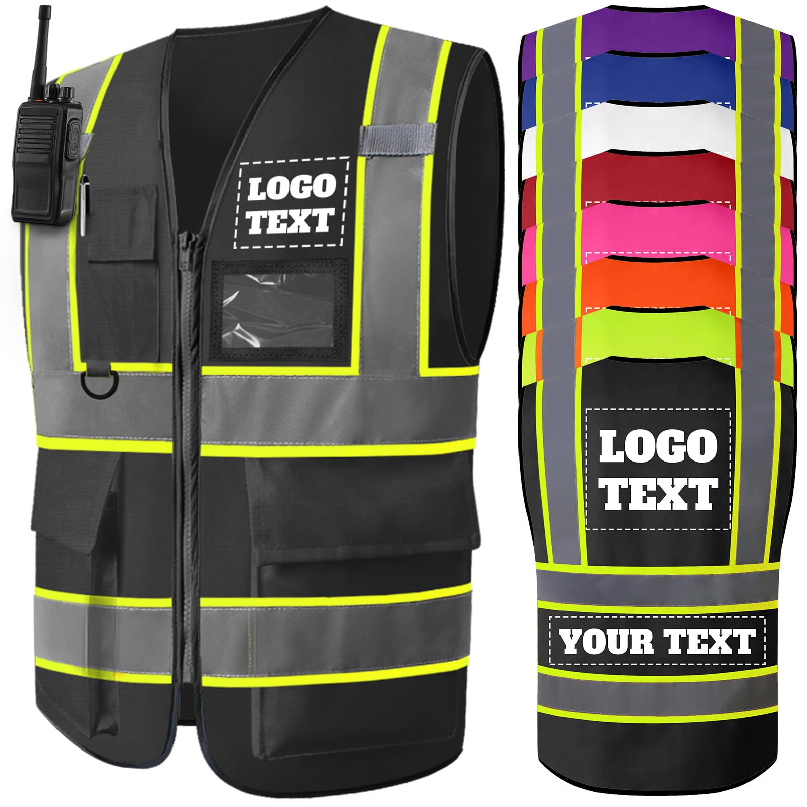 Personalised Safety Vest High Visibility Reflective Vest for Men Women with Logo Text Pockets for Work Construction (S-5XL)