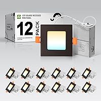 Vista 1 de ASD Iluminación empotrable cuadrada LED ultrafina de 3 pulgadas, bronce aceitado con 5 temperaturas de color, regulable, clasificación IC, brillo