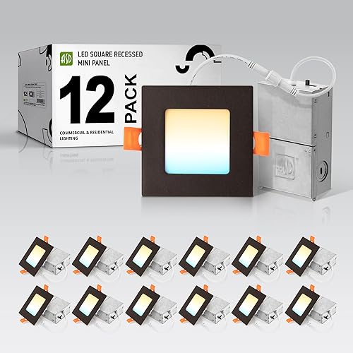 ASD Iluminación empotrable cuadrada LED ultrafina de 3 pulgadas, bronce aceitado con 5 temperaturas de color, regulable, clasificación IC, brillo de