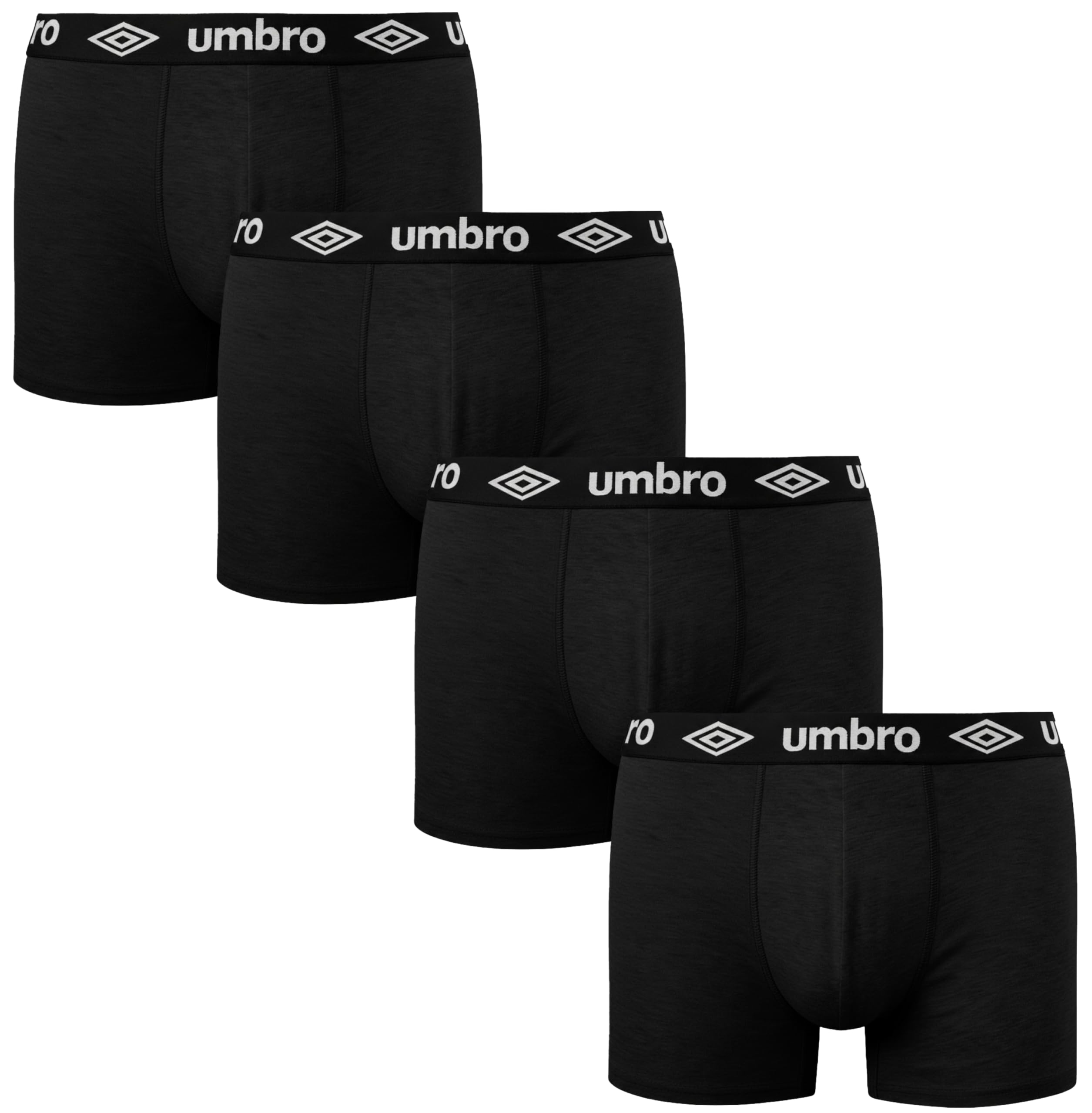 Umbro Men's Black (4-Pack) Fitted Boxer Hipsters | Boxers Shorts Multipack With Elastic Waistband | Cotton Rich, Comfortable Breathable Underwear