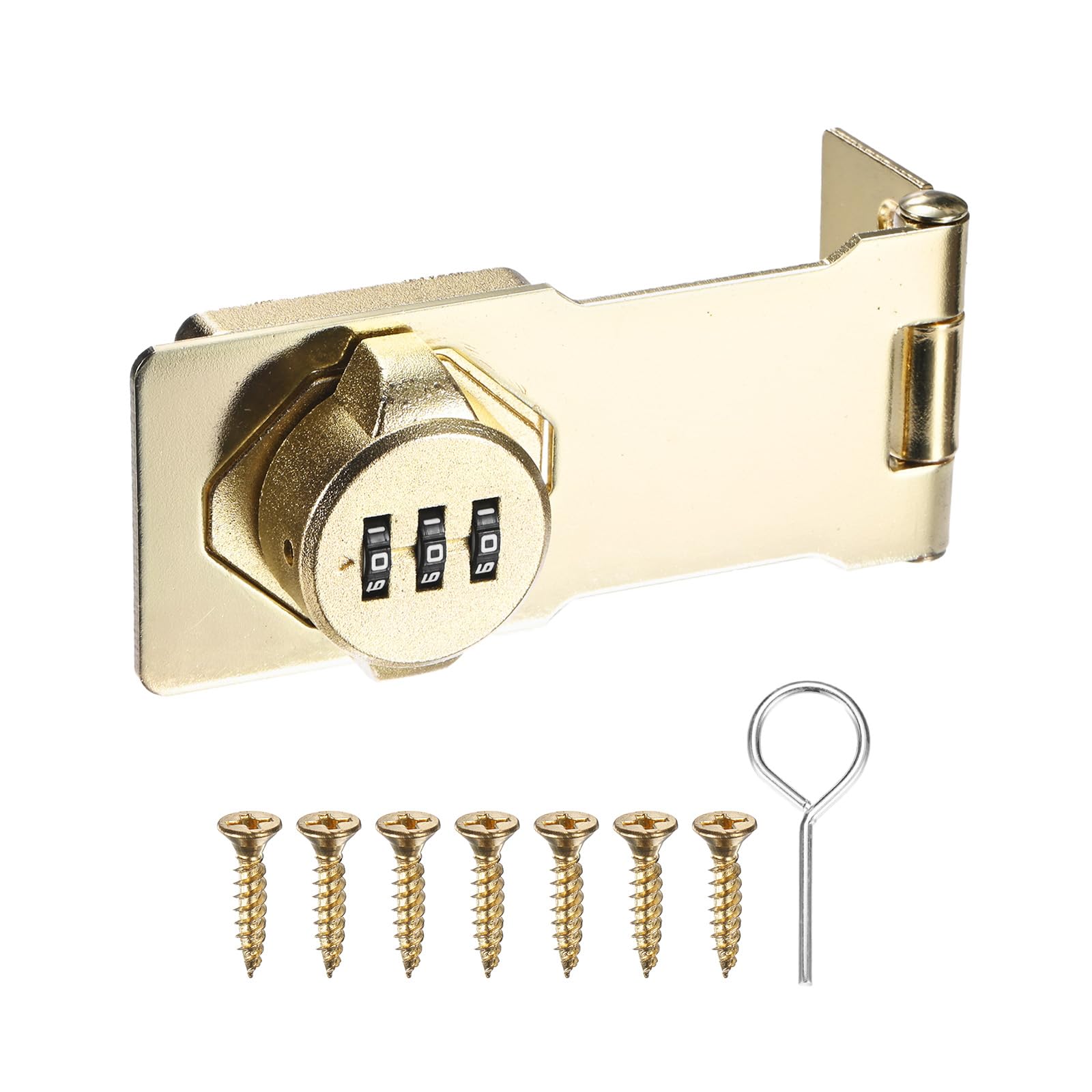M METERXITY Keyless Combination Lock, 4.3" Zinc Alloy Mechanical Password Twist Knob Hasp Locks Latch, 90/180 Degree Barn Door Lock for Cabinet/Closet/Garage/Drawers/Garden/Bathroom [Gold]