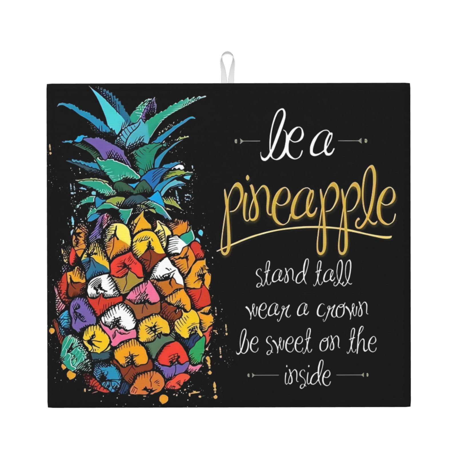 HJFCZH Colorful Fruit Pineapple Prints Kitchen Drying Mat - Absorbent Dish Drying Throw with Vibrant Prints, Quick-Dry Countertop Layer for Dishes & Appliances - Non-Slip & Foldable