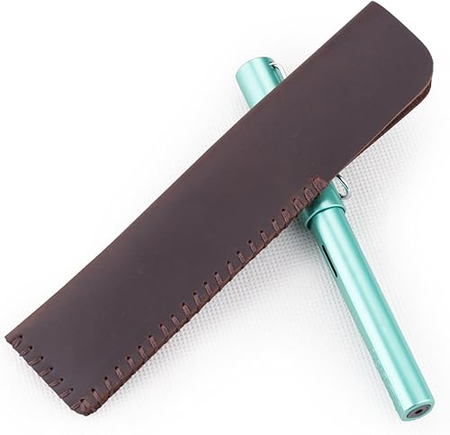 Ancicraft Soporte de cuero para pluma estilográfica individual Funda de bolsa hecha a mano rojo marrón