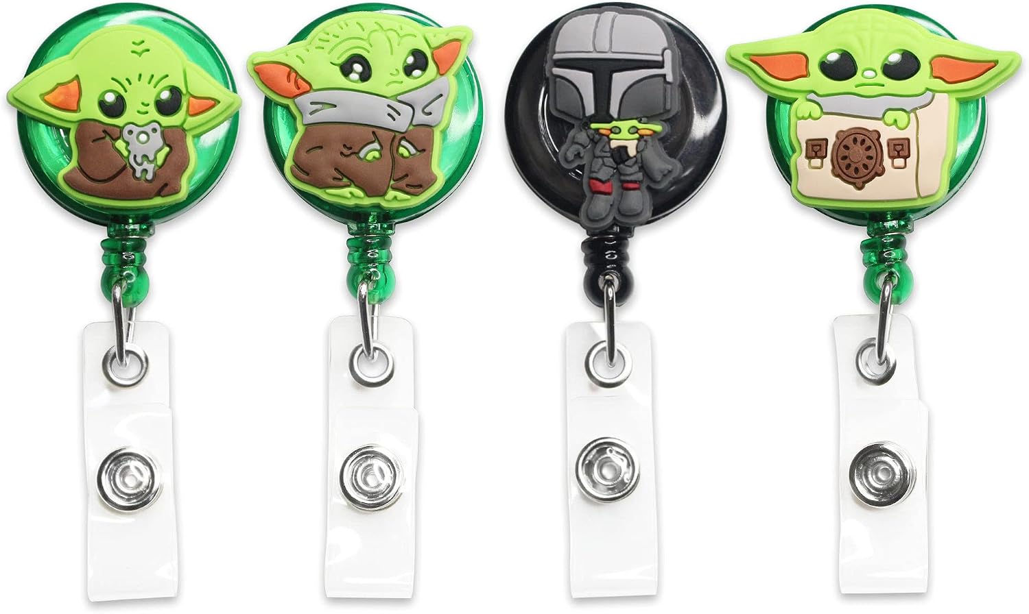 4Pcs Cute Retractable ID Badge Reel, Rubber Plastic Holder Badge Reels Clip for Nurse