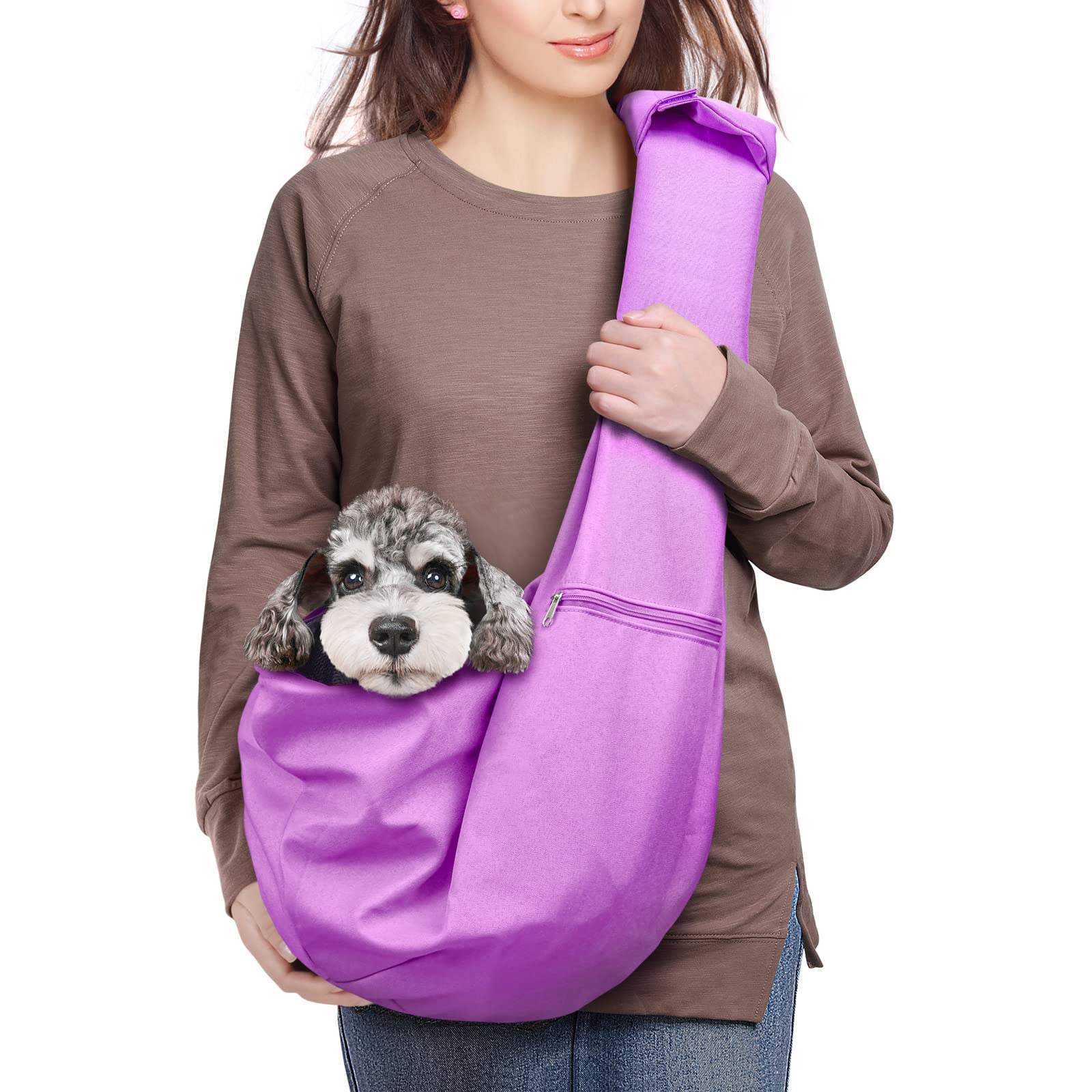 AOFOOK Dog Cat Sling Carrier Adjustable Padded Shoulder Strap with Large Zipper Pocket & Mesh Pocket for Outdoor Travel